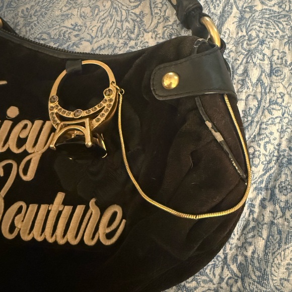 Y2K Juicy Couture Black Hobo Bag with Gold Embroidery - Picture 3 of 9